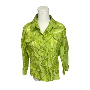 Clara Sun Woo Jacket Womens Size Medium Green Sheer Pannel Blazer Artsy